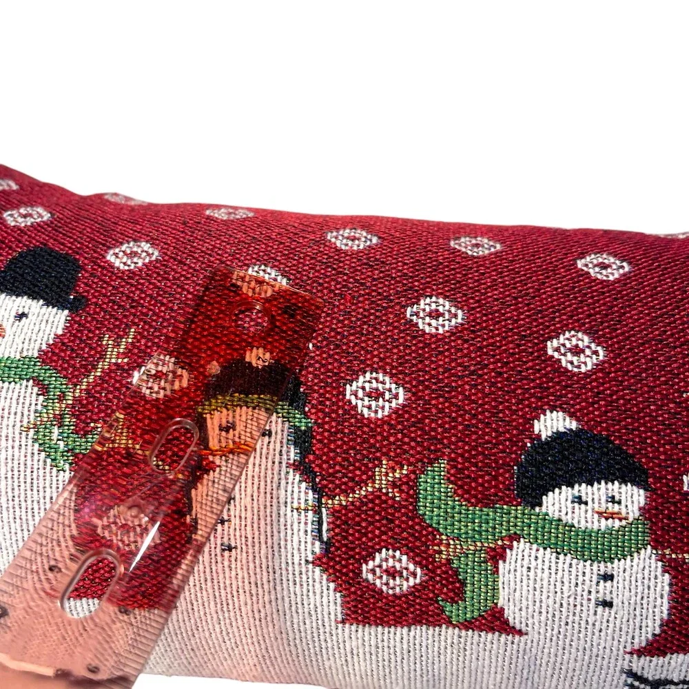 Red Snowman Tapestry Pillow Lumbar Decorative‎ Size 22x5 Holiday Christmas